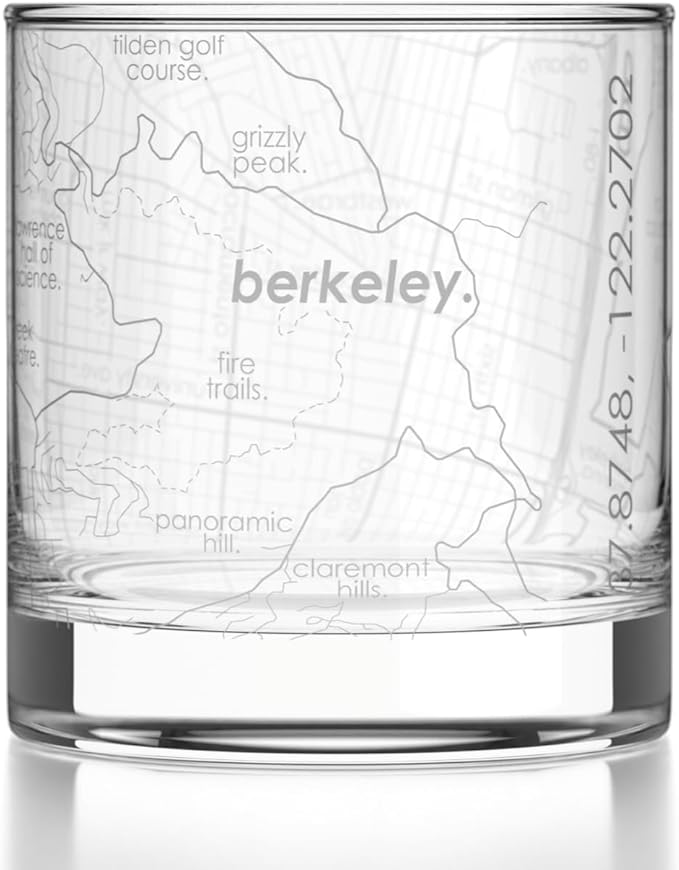 Well Told Engraved Berkeley California Map Rocks Glass, Old Fashioned Glassware (11 oz, Clear) Etched Bourbon Tumbler, Gifts For Whiskey Lovers