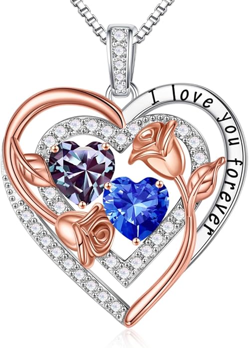 Iefil Valentines Day Gifts for Her - Sterling Silver Birthstone Necklace Anniversary Birthday Gifts for Her Wife Mom Daughter