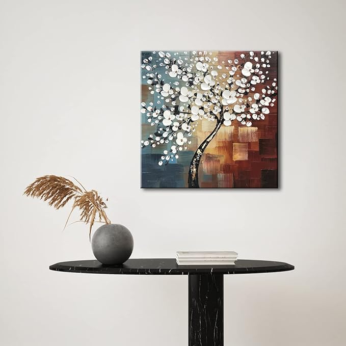 Wieco Art Morning Glory Modern Abstract White Flowers Oil Paintings on Canvas Wall Art 100% Hand Painted Floral Artwork for Living Room Bedroom Home Office Decorations Wall Decor