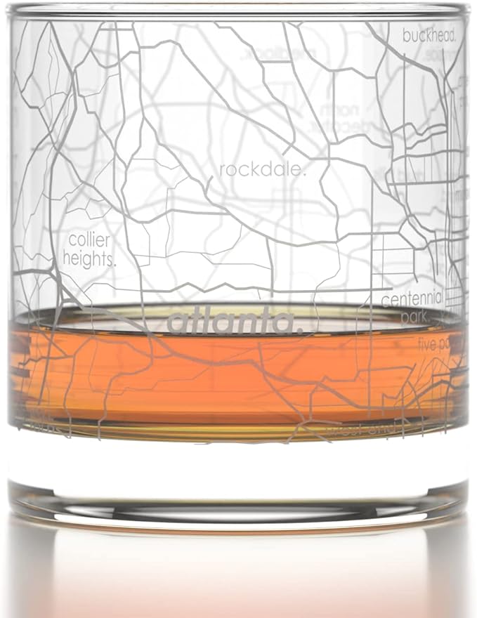 Well Told Engraved Atlanta Georgia Map Rocks Glass, Old Fashioned Whiskey Glass (11 oz, Clear) Etched Whiskey Glass, Gifts For Whiskey Lovers