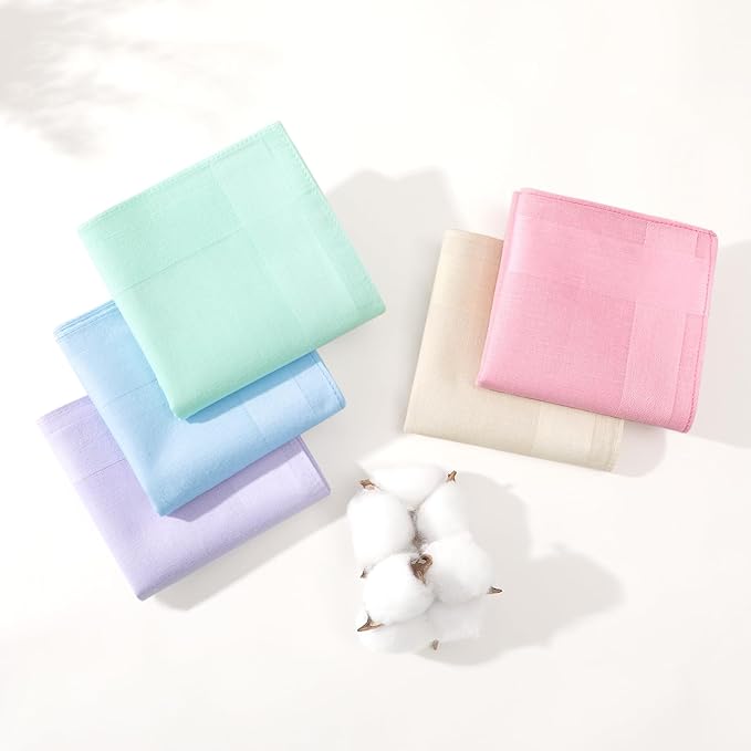 HOULIFE 100% Cotton Unisex Handkerchiefs, Solid Stripe Handkerchiefs for Men & Women Soft Cotton Hankies 15.7x15.7 ”
