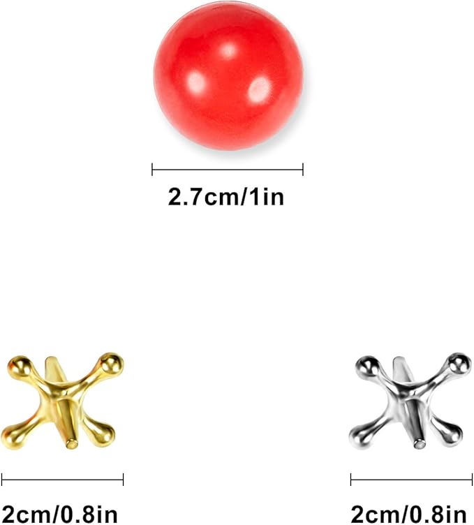 Gejoy 2 Sets Metal Jacks Game with Ball 2 Pieces Red Rubber Balls and 20 Pieces Classic Retro Vintage Jacks Toy for Kids and Adults for Christmas Birthday Party Game