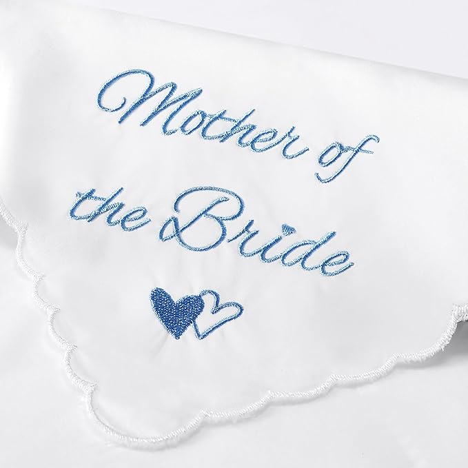 Wedding Handkerchief Something Blue for Bride, Mother Father of the Brides Groom Gifts, Embroidered Happy Tears Cotton Hanky