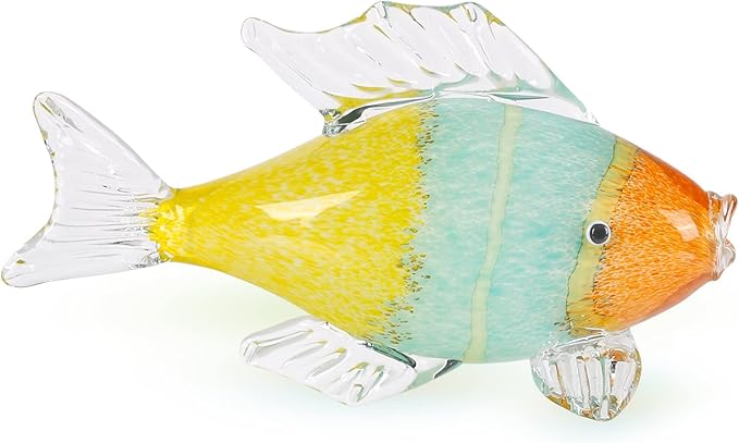 Colorful Glass Fish Sculpture, Hand Blown Fish Glass Figurine, Birthday Gift for Marine Animal Series, Desk Glass Paperweight (AE-3)