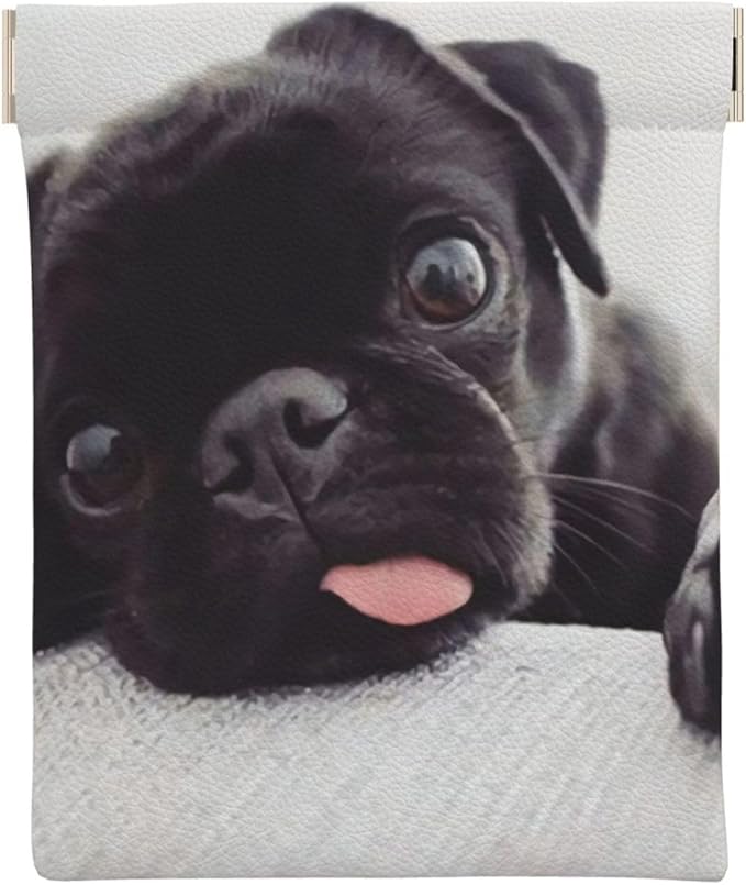 Coin Purse Funny Black Pug Leather Squeeze Coin Purse Mini Pouch Change Wallet Bag Gifts for Women Kids Girls Key Holder