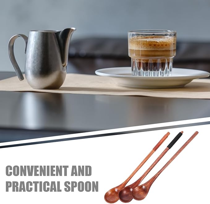 Unomor 3pcs Long Handle Wooden Coffee Spoon Set Handmade Honey Stirring Spoon for Coffee Tea and Desserts for Mixing Cream Sugar and Jams