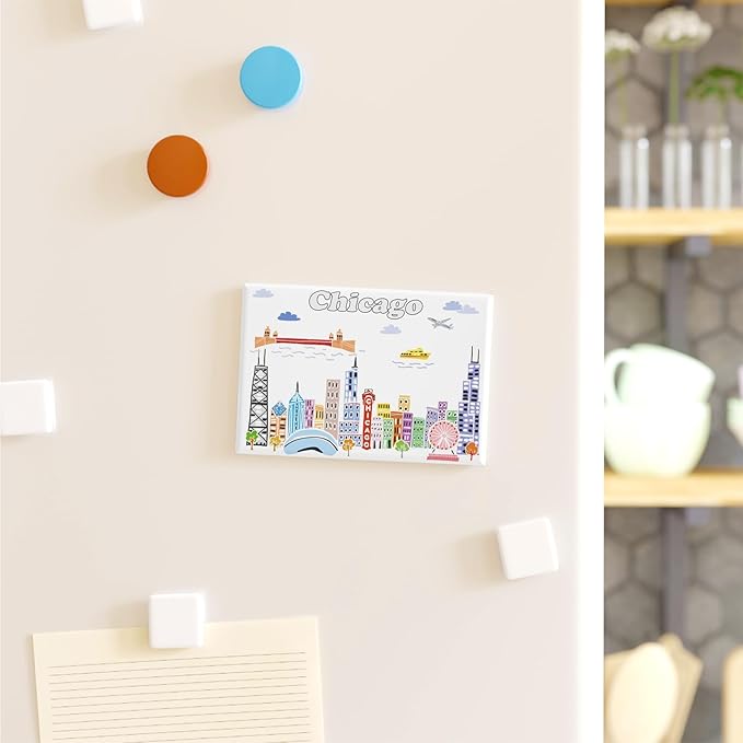 City Themed Artwork Magnet Collection by Beary Blu - Designed in The USA, Collectible Souvenirs Gifts 2.5" x 3.5" (Chicago)