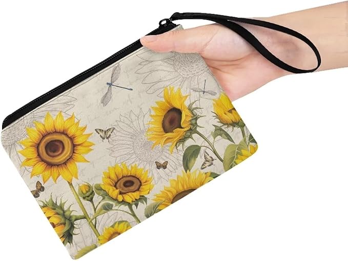 Dolyues Sunflowers Coin Purse Canvas Wallets Women Wallet Zipper Travel Coin Bags Shopping Money Bags Phone Bag Credit Card Change Pouch