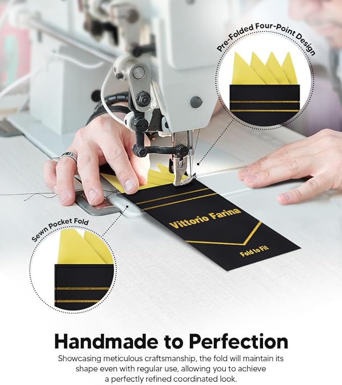 Premium Pre-Folded Four-Point Suit Pocket Square for Men with Sewn Pocket Fold