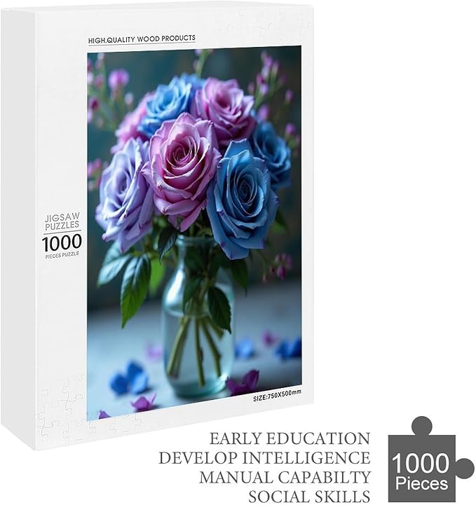 Jigsaw Puzzles for Adults 1000 Piece - Colored Rose Themed Wooden Puzzles，Educational Games，Family Puzzles，Unique Gifts for Wall Art ，Funny Puzzles，Stress Relief Games，Puzzle Games