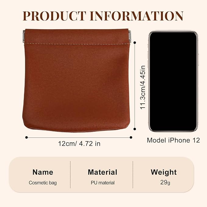 4 Pcs Leather Pouch for Purse, Snap Closure Self-Sealing Cosmetic Bag, Mini Waterproof Organizer for Makeup, Coins, Jewelry, Eyeglasses (B, 4.7X4.5 inches)