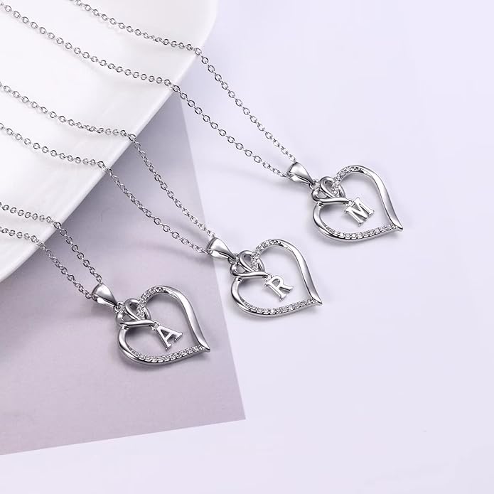 STORUP Valentines Gifts for Women Teen Girls - Heart Initial Necklaces for Women Girls, 14K-Gold-Plated CZ Initial A-Z Heart Necklaces for Teen Girl Jewelry Valentines Gifts for Her Mom Wife Sister