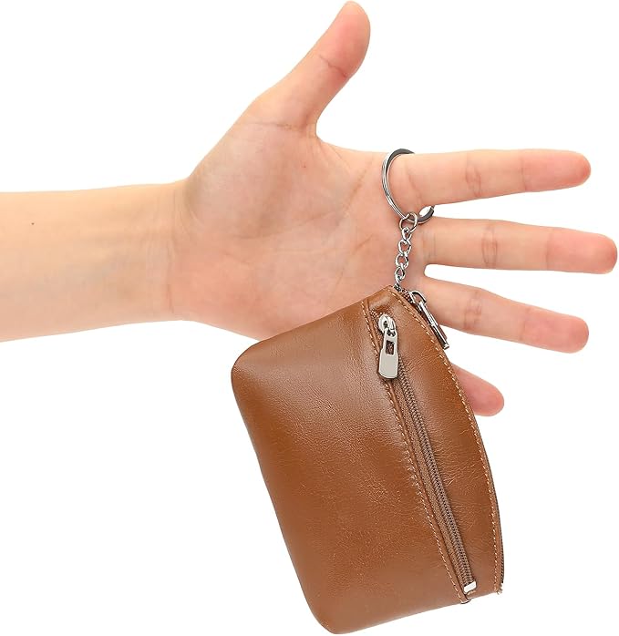 SENDEFN Genuine Leather Small Coin Purse Pouch Change Holder Wallet for Women With KeyChain