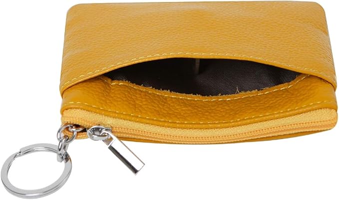 Women's Genuine Leather Coin Purse Mini Pouch Change Wallet with Keychain