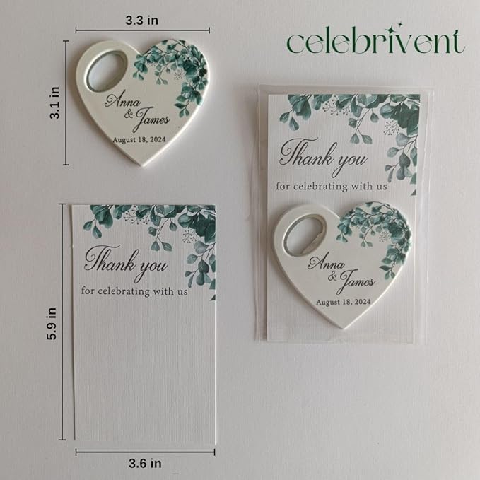 20 PCS Personalized Wedding Favors Bottle Openers - Custom Wedding Gifts for Guests with Thank You Cards, Memorable Thank You Gift for Celebrating Your Special Day (Heart)
