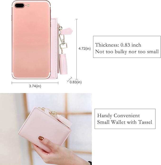 GEEAD Small Wallets for Women Bifold Slim Coin Purse Zipper ID Card Holder PU Leather Pink
