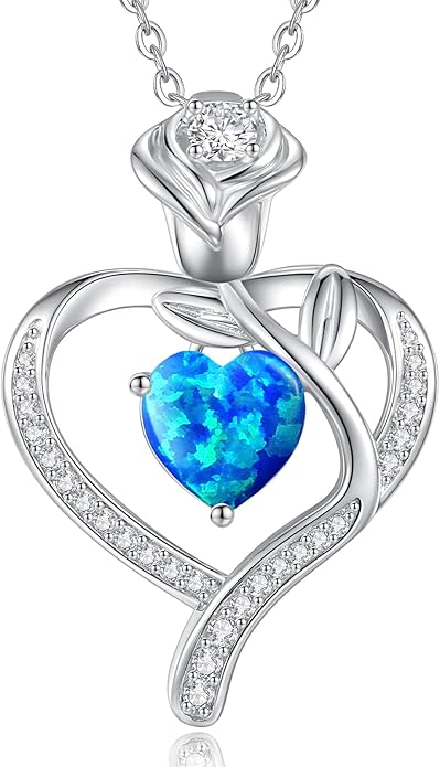 LOUISA SECRET Rose Flower Heart Birthstone Necklaces for Women, 925 Sterling Silver Fine Jewelry, Pendant Heart Necklaces Birthday Anniversary Christmas Gift for Women Wife Mom Girlfriend Lady