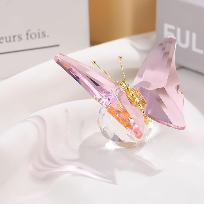 Movdyka Crystal Butterfly Decor Figurines for Mom Women, Pink Glass Butterfly Craft Desk Office Dcorations Table Centerpieces, Animal Ornaments Paperweight