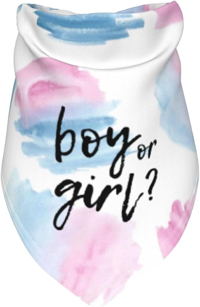He Or She What Will It Be? Gender Reveal/Baby Announcement Dog Bandana,Pet Neckerchief for Pets Daily Wear Photo Prop Party Supplies (Color Block)