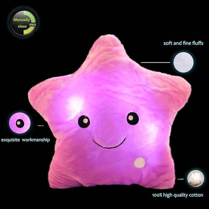 Twinkle Star Shaped Plush Pillow, Creative LED Night Light Glow Cushions Stuffed Toys Gifts for Kids, Decoration (Purple)