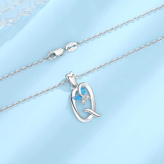 EUDORA Sterling Silver Butterfly Initial Necklaces for Women, Elegant Letter Neckles Personalized Gift for Mother, Sister, Daughter, 18 inch Chai