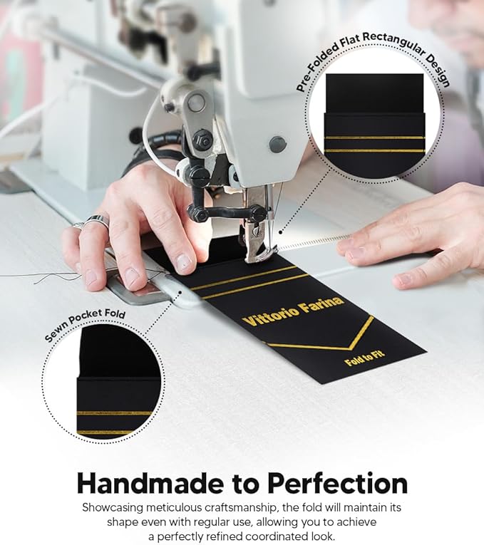 Premium Pre-Folded Four-Point Suit Pocket Square for Men with Sewn Pocket Fold