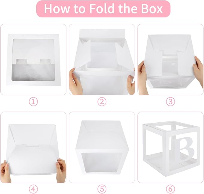 RUBFAC Baby Boxes for Baby Shower Decoration with 8 Letters and 36 Balloons 4pcs Clear Balloon Boxes BABY Blocks for Girls Birthday Party Decorations(Pink)