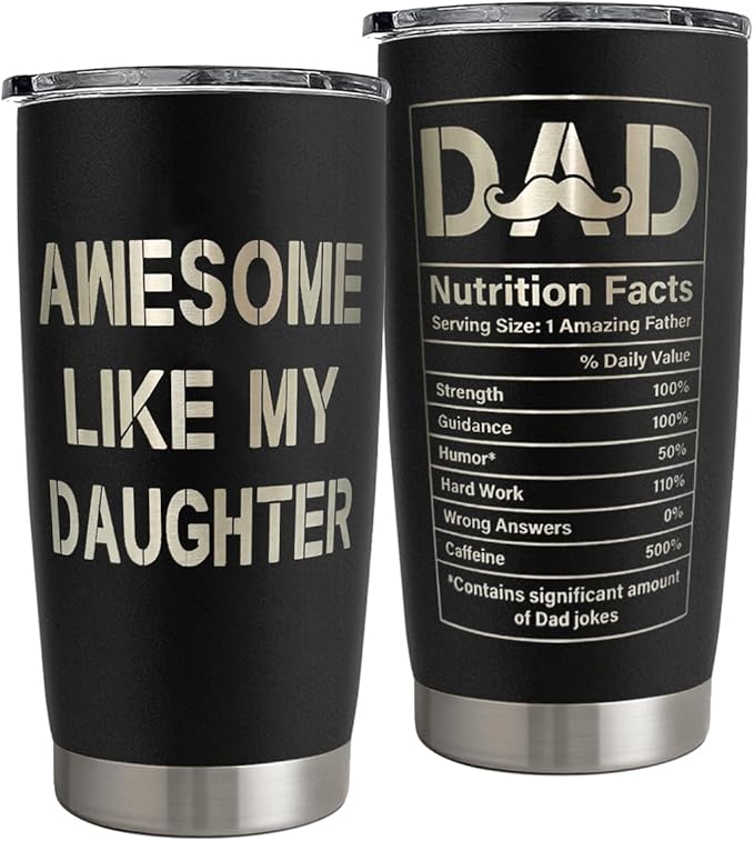 Dad Tumbler for Men, Dad Gifts for Father's Day Birthday, Awesome Like My Daughter, 20 oz Stainless Steel Insulated Coffee Cup Double Wall Travel Mug with Lid