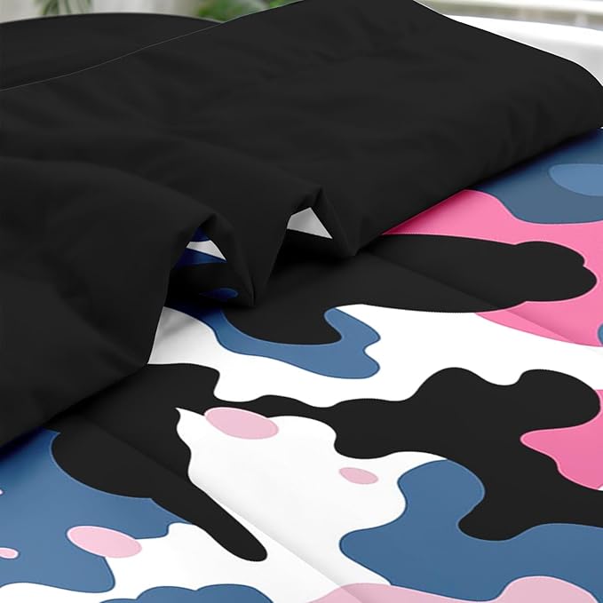 Comforter Set Queen Size, Camo Army 7 Pcs Bedding for Kids and Adults, Pink Blue Black Camouflage Bed Sheet Sets with Fitted Sheet 2 Pillowcases & 2 Shams for Bedroom Bed Decor