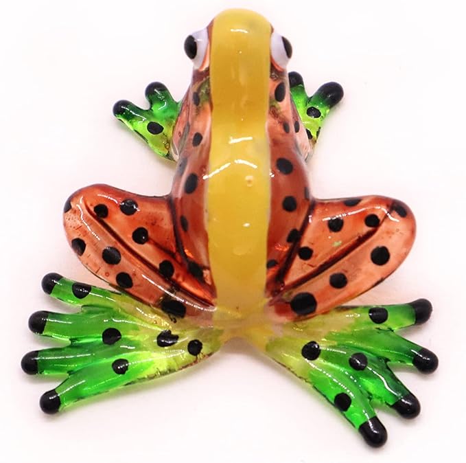 WitnyStore 1½" Brown Yellow Black Dot Frog Artistic Blown Glass Figurine Premium Hand-Blown Statue Tabletop Decoration Unique Collectible for Adult Collectors Handcrafted Elegant Home Room Decor