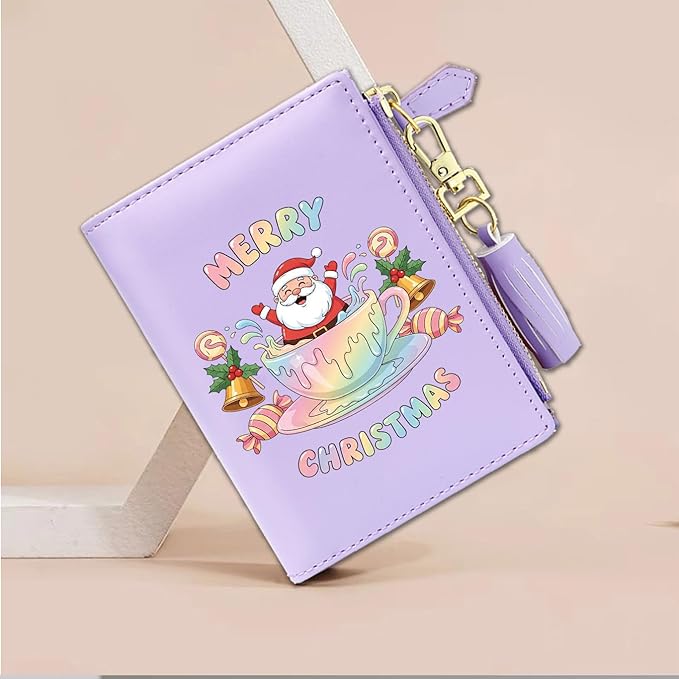 GEEAD Custom Design Small Wallets for Women Bifold Slim Coin Purse Zipper ID Card Holder for Christmas