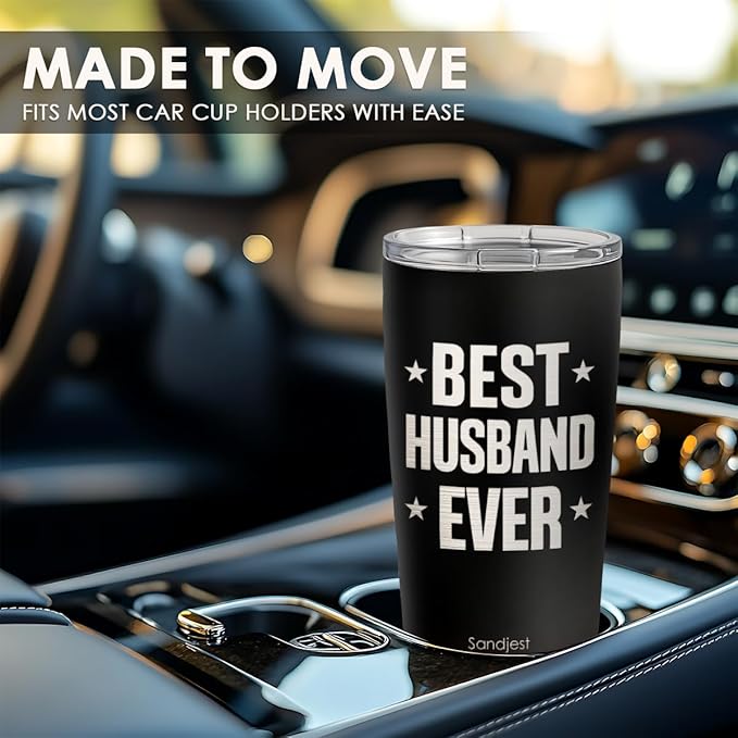 SANDJEST Husbands Tumbler 20oz, Stainless Steel Travel Cup with Lid, Best Husband Ever Insulated Coffee Mug, Husband Gifts for Men Boyfriends on Birthday Christmas Valentine