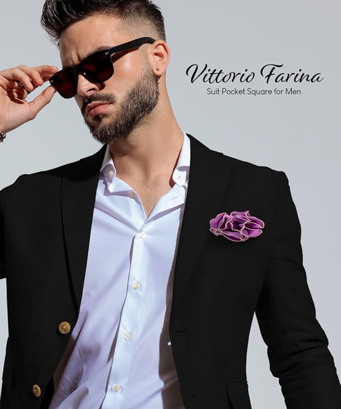 Premium Pre-Folded Four-Point Suit Pocket Square for Men with Sewn Pocket Fold