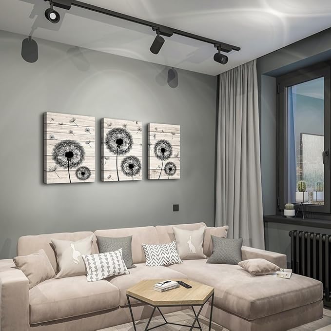 Wall Decor For Living Room Canvas Wall Art For Bedroom Fashion Wall Decorations For Kitchen Abstract Paintings Office Decor Black Dandelion Flowers Hang Pictures Artwork Home Decoration 3 Pieces