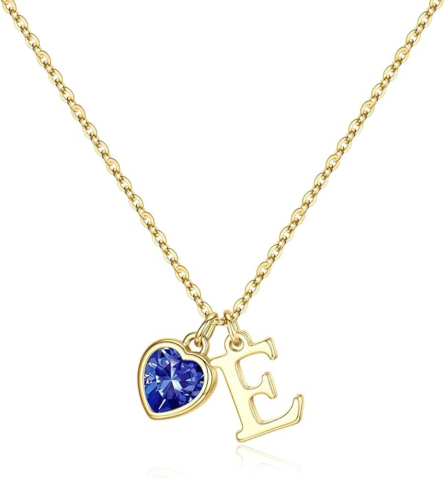 Turandoss Valentines Day Gifts for Her Trendy, Dainty 14K Gold Plated Initial A-Z Heart Birthstone Pendant Necklace Personalized Bridesmaid Birthday Valentines Jewelry Gifts for Women Girls