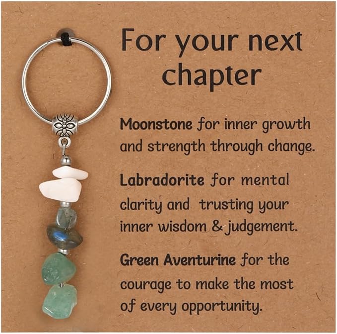 Natural Crystals Keychain Gift for New Beginnings, New Beginnings Gifts for Coworker Anxiety Relief Keychain for Women