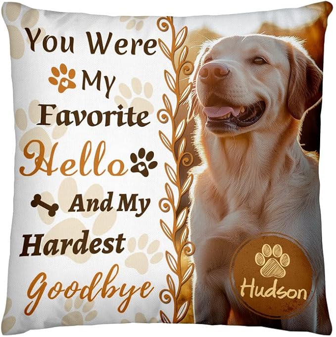 Personalized Memorial Throw Pillow with Photo (Insert Included), Sympathy Gift for Pet Loss, Customized Pillow Pets for Dog Owners (Yellow)