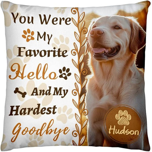 Personalized Memorial Throw Pillow with Photo (Insert Included), Sympathy Gift for Pet Loss, Customized Pillow Pets for Dog Owners (Yellow)