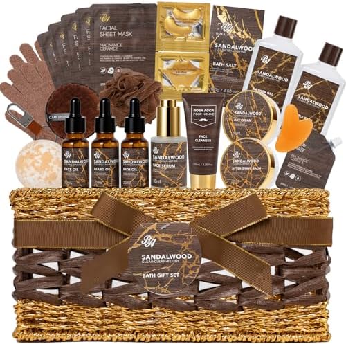 Gifts for Men, Sandalwood 32 Pcs Bath & Body Gifts Basket Set for Men by RAROSAACCA