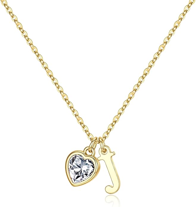 Turandoss Valentines Day Gifts for Her Trendy, Dainty 14K Gold Plated Initial A-Z Heart Birthstone Pendant Necklace Personalized Bridesmaid Birthday Valentines Jewelry Gifts for Women Girls