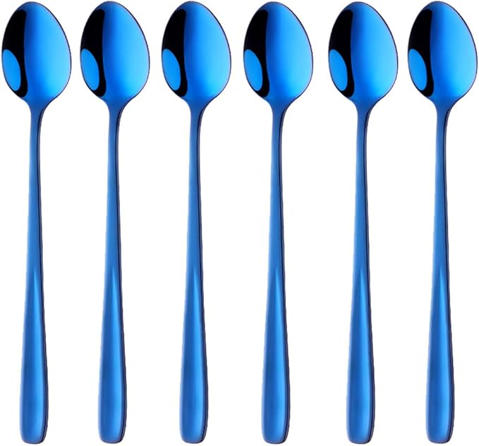 Buyer Star Long Handle Iced Tea Spoons Set of 6, 8 inch 18/10 Heavy Duty Coffee Spoon Sets for Mixing, Cocktail Stirring, Tea, Coffee, Milkshake, Cold Drink