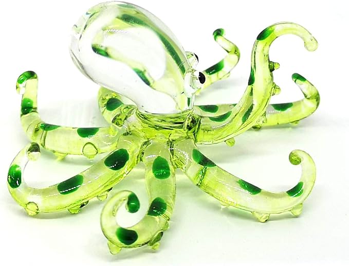 ZOOCRAFT Glass Sea Octopus Figurine Green Miniature Hand Blown Coastal Style Home Decor Gift Collectible