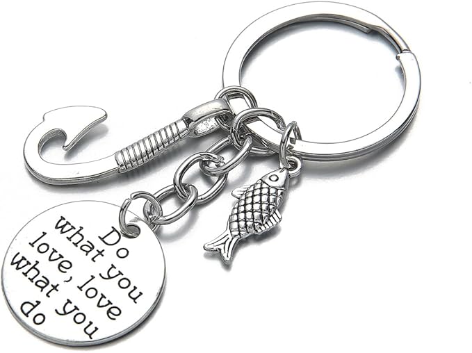 PHAETON 20PCS Fishing Keychain Fish Hook Keychain with Do What You love love What You Do Charm Keychain Fisherman Gift Birthday Christmas Valentines's Day Gift