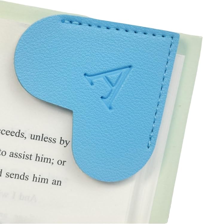MOTEERLLU Personalized Leather Heart Bookmark with Initials, Handmade, Letter Cute Custom Corner Book Marks for Reading Women, Teachers, Students, Book Lovers, Book Accessories(Blue,A)
