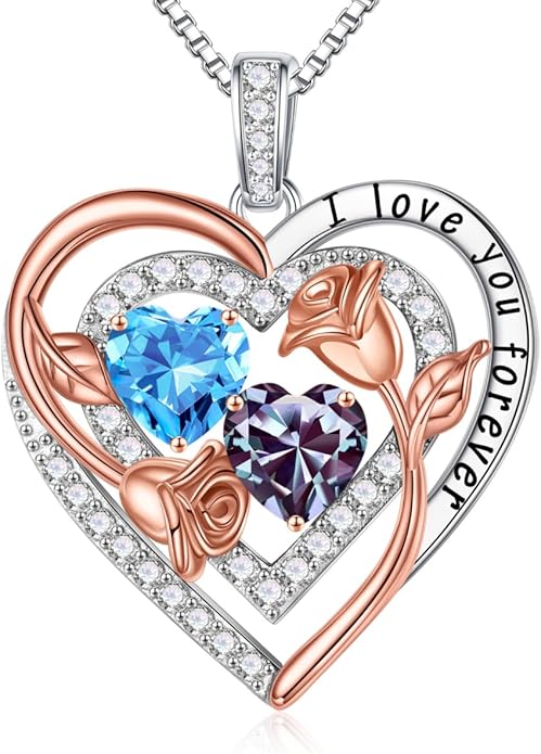 Iefil Valentines Day Gifts for Her - Sterling Silver Birthstone Necklace Anniversary Birthday Gifts for Her Wife Mom Daughter