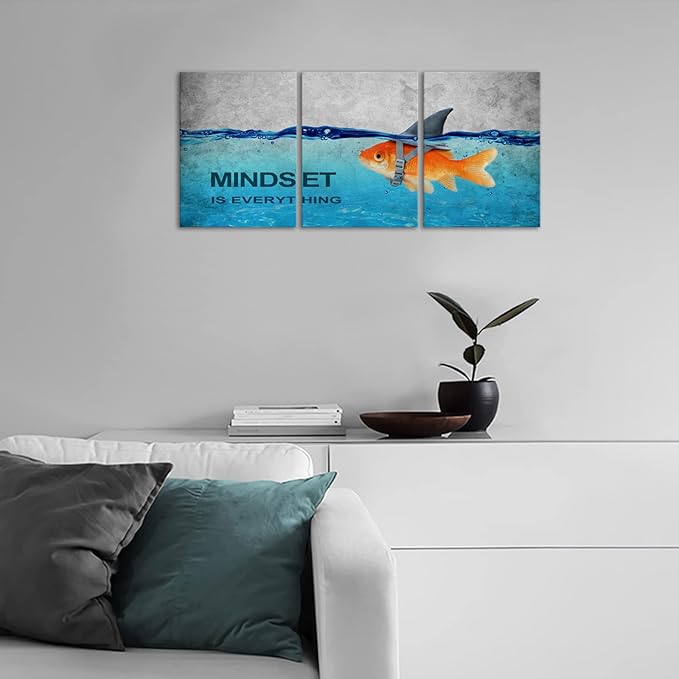 BWSPACE Mindset is Everything Wall Art Office Decor Motivational Wall Art Canvas Prints Entrepreneur Bundle Set 3 Pieces Inspirational Grind Hustle Success Execution(36" W x 16" H, MIE)
