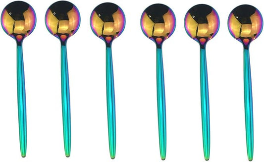 Gugrida 6-Piece Tea spoons 18/10 Stainless Steel Luxury Mirror Polished Rainbow Colorful Coffee Spoon Milk Spoon Child Spoon Silverware Flatware Cutlery