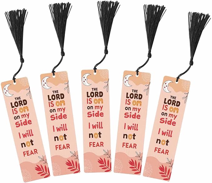 Bible Verse Christian Bookmarks Set 5 with Tassels Boho Moon Not Fear Pink Wooden Bookmarks for Reading Women Men Students Teachers School Supplies