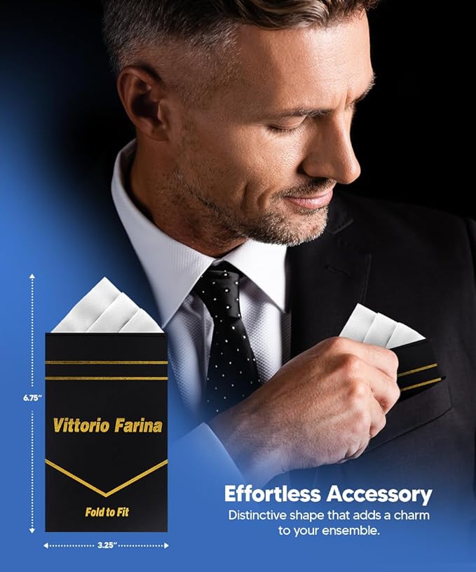 Premium Pre-Folded Four-Point Suit Pocket Square for Men with Sewn Pocket Fold