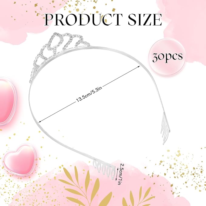 Lyrow 30 Pcs Tiara Crowns for Women Bulk Galentines Day Party Favors Crystal Queen Crowns with Comb Headband Princess Tiaras for Birthday Wedding Halloween Christmas(Silver)
